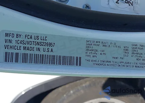 2022 Jeep Wagoneer Series Iii 4X4 из США, поврежденный, VIN 1C4SJVDT5NS226957